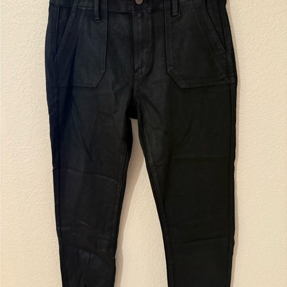 PAIGE Coated Black Mayslie Cropped Joggers in Black Fog Luxe - Picture 2 of 13